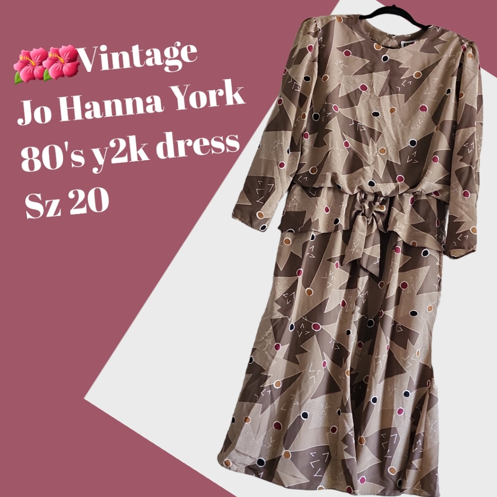 Vintage  y2k Jo Hanna York dress Geometic  design  shoulder pads.
